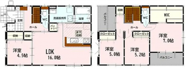 熊本市東区花立、新築一戸建ての間取り画像です