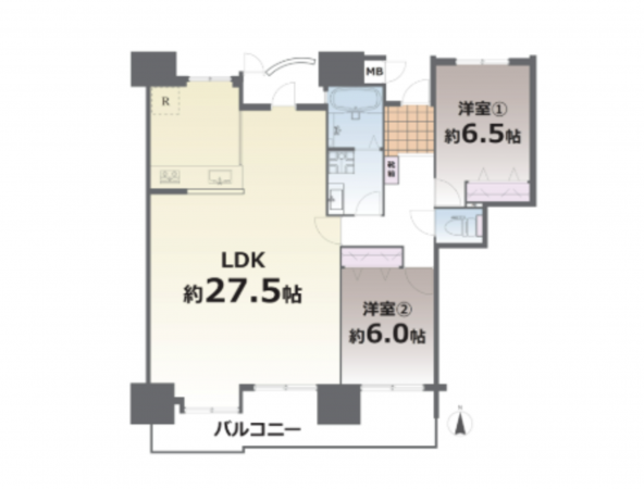 熊本市南区田井島、マンションの間取り画像です