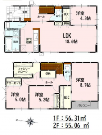 熊本市南区御幸西、新築一戸建ての間取り画像です