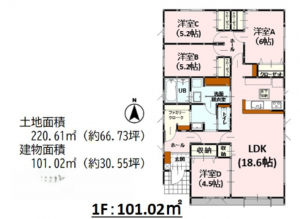 熊本市南区元三町、新築一戸建ての間取り画像です