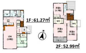 熊本市南区御幸木部、新築一戸建ての間取り画像です