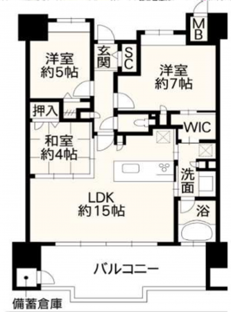熊本市東区東野、マンションの間取り画像です