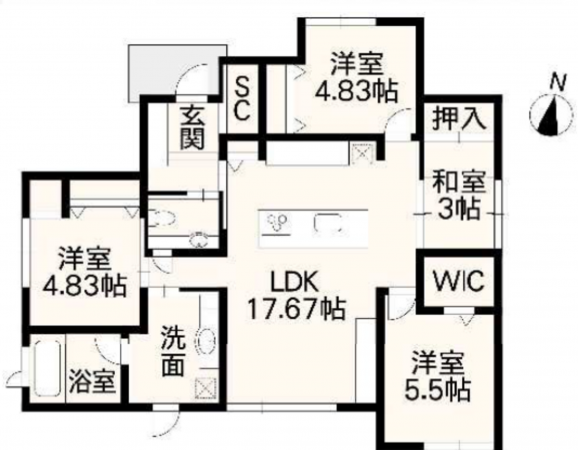 熊本市東区小山、中古一戸建ての間取り画像です
