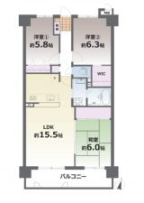 熊本市中央区国府、マンションの間取り画像です