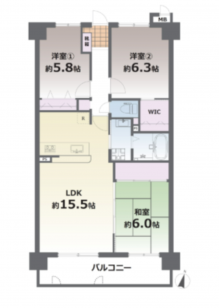 熊本市中央区国府、マンションの間取り画像です