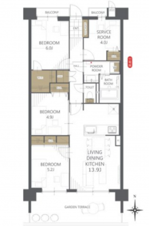 熊本市中央区帯山、マンションの間取り画像です