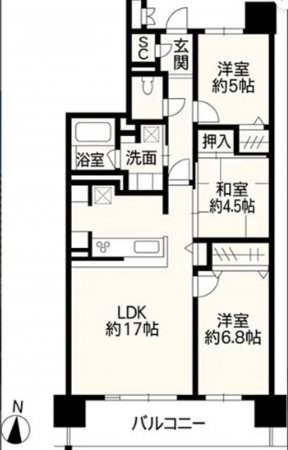 熊本市中央区十禅寺、マンションの間取り画像です