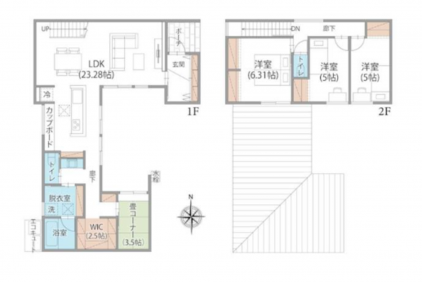 熊本市南区野田、新築一戸建ての間取り画像です