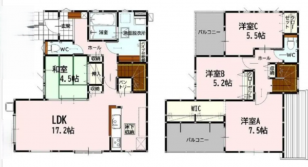 熊本市東区八反田、新築一戸建ての間取り画像です