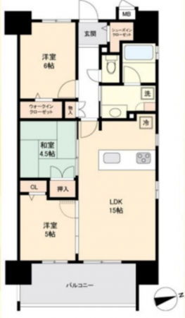 熊本市中央区国府、マンションの間取り画像です