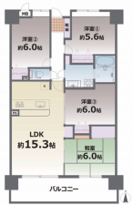 熊本市中央区九品寺、マンションの間取り画像です