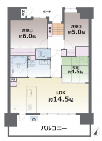 熊本市中央区慶徳堀町、マンションの間取り画像です