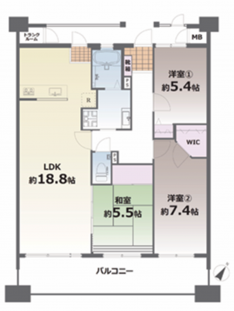 熊本市東区長嶺南、マンションの間取り画像です