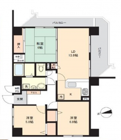 熊本市中央区萩原町、マンションの間取り画像です