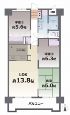 熊本市中央区坪井、マンションの間取り画像です