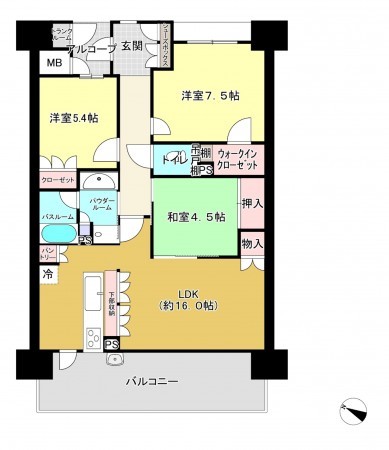 熊本市中央区大江、マンションの間取り画像です