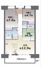 熊本市中央区本山、マンションの間取り画像です