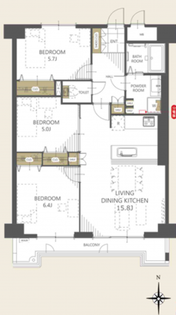熊本市中央区水道町、マンションの間取り画像です