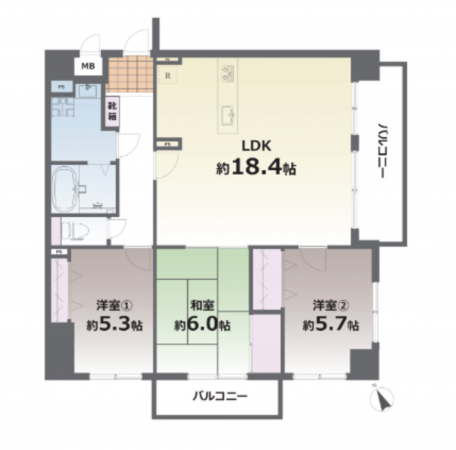 熊本市中央区薬園町、マンションの間取り画像です