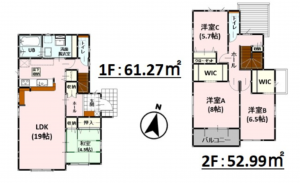 熊本市南区御幸木部、新築一戸建ての間取り画像です
