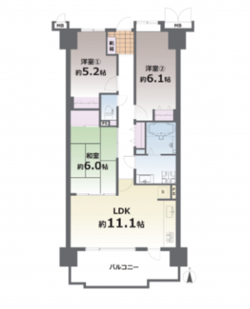 熊本市中央区神水本町、マンションの間取り画像です