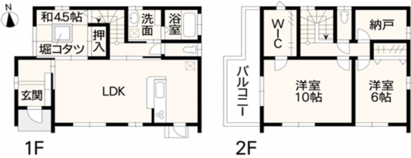 熊本市南区白藤、中古一戸建ての間取り画像です