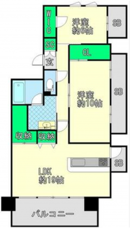 熊本市中央区南熊本、マンションの間取り画像です