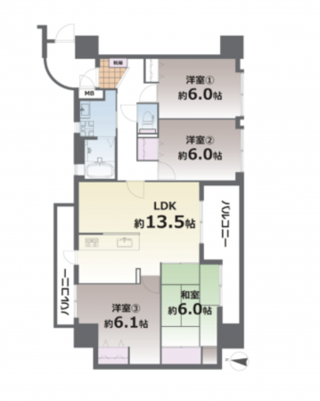 熊本市中央区練兵町、マンションの間取り画像です