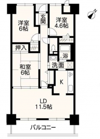 熊本市東区新南部、マンションの間取り画像です