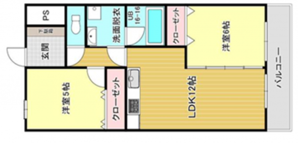 熊本市中央区九品寺、マンションの間取り画像です
