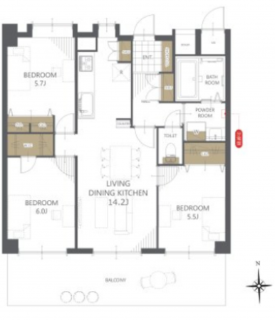 熊本市東区小峯、マンションの間取り画像です