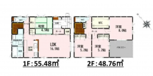 熊本市東区西原、新築一戸建ての間取り画像です
