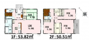 熊本市東区西原、新築一戸建ての間取り画像です