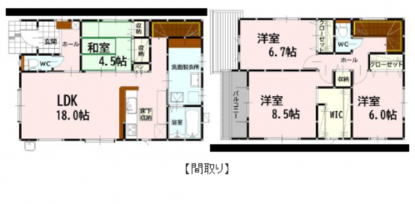 熊本市東区保田窪、新築一戸建ての間取り画像です