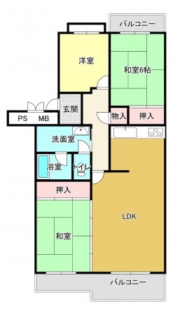 熊本市東区東町、マンションの間取り画像です