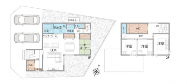 熊本市南区八幡、新築一戸建ての間取り画像です