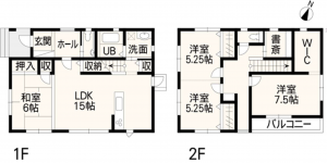熊本市東区小山、中古一戸建ての間取り画像です