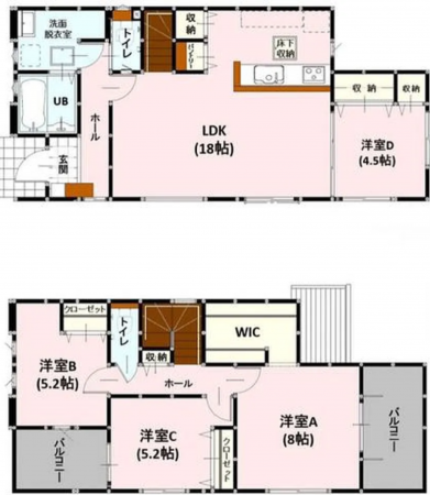 熊本市東区湖東、新築一戸建ての間取り画像です