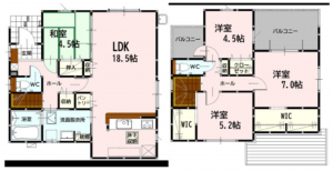 熊本市南区元三町、新築一戸建ての間取り画像です
