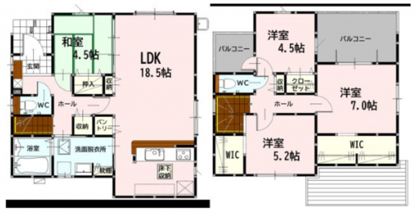 熊本市南区元三町、新築一戸建ての間取り画像です