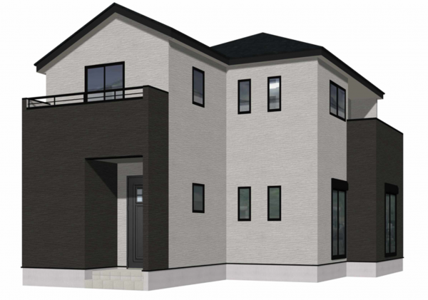 熊本市東区湖東、新築一戸建ての完成予想図（外観）画像です