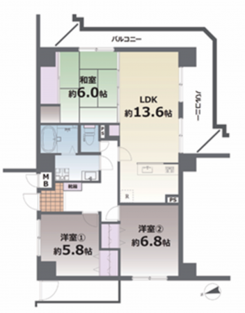 熊本市中央区萩原町、マンションの間取り画像です