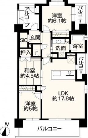 熊本市東区長嶺南、マンションの間取り画像です