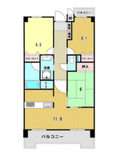 熊本市中央区坪井、マンションの間取り画像です