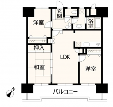 熊本市東区月出、マンションの間取り画像です