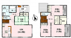 熊本市南区良町、新築一戸建ての間取り画像です