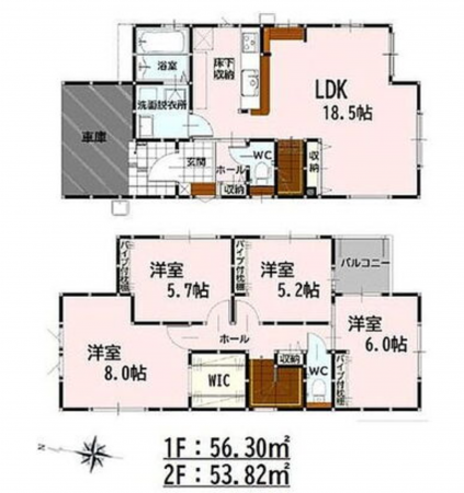 熊本市南区御幸西、新築一戸建ての間取り画像です