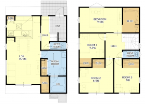 熊本市東区御領、新築一戸建ての間取り画像です