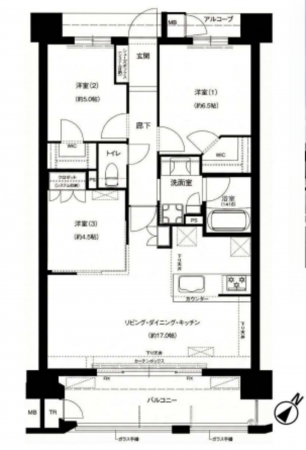熊本市東区月出、マンションの間取り画像です
