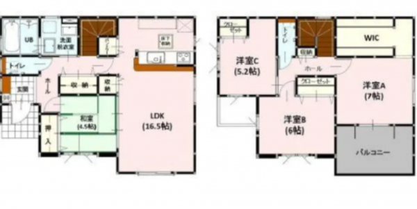熊本市東区新南部、新築一戸建ての間取り画像です